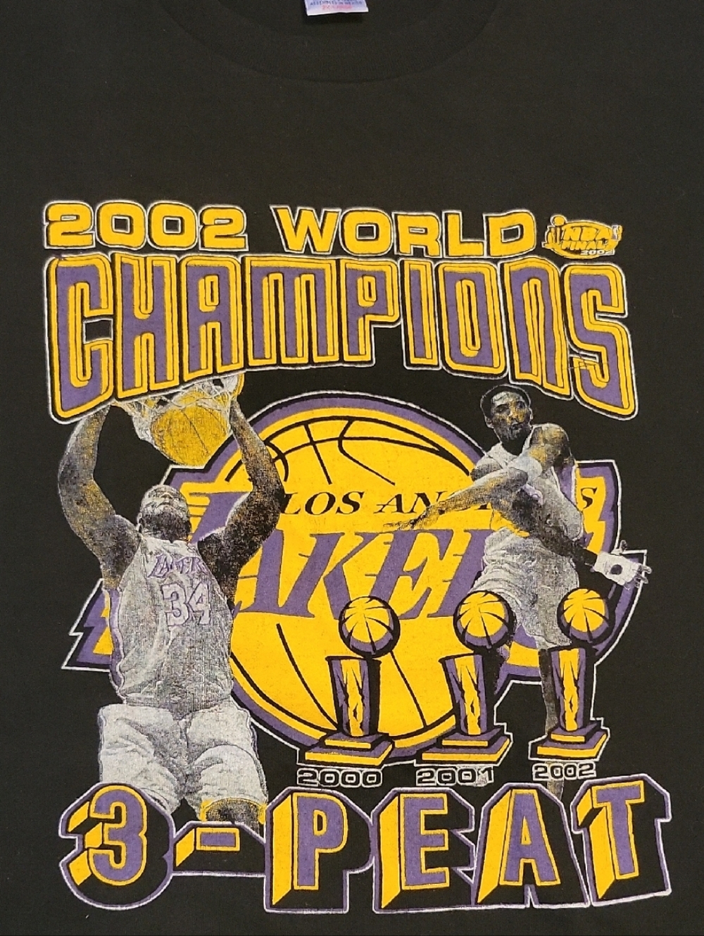 2002 World Champions 3-Peat Lakers 2X T-Shirt - Black, Purple & Gold
